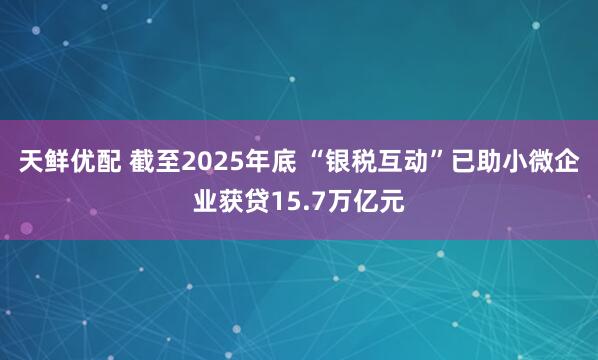 天鲜优配 截至2025年底 “银税互动”已助小微企业获贷15.7万亿元